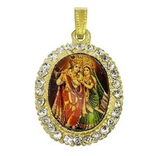 Traditional Gold-Plated Brass Radha Krishna Pendant  picture