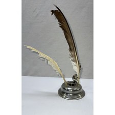 Vintage Stieff Pewter Inkwell Williamsburg With Feathers picture