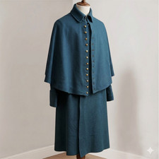 Men's Sky Blue Wool Inverness Cape Coat | Civil War Union Mounted Greatcoat picture