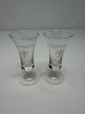 Set of 2 Jagermeister Clear Footed Cordial Shot Glasses Etched 2 cl EUC picture