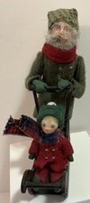 GLADYS BOALT ORNAMENT GRANDFATHER SKATER W/ GRANDKID IN SLED SIGNED 2002 RARE picture