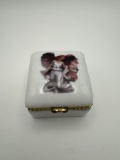 Trinket Box Angles / Cherubs White Porcelain Mirrored Gold Detail Hinged Ceramic picture