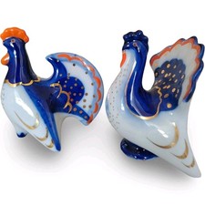 Vintage Russian Gzhel Style Porcelain Salt & Pepper Shakers Set 1993 Signed picture
