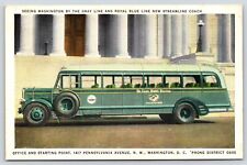 Vintage Postcard Old Sight Seeing Bus Streamline Coach Gray Line and Royal Blue picture
