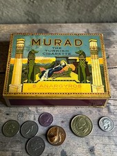 Vintage Murad Turkish Cigarette Tin 100 Count S. Anargyros Litho Tobacco Box picture