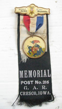 CIVIL WAR IOWA MEMORIAL POST VETERAN REUNION BADGE CRESCO IOWA 1898 picture