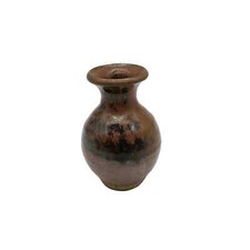 Small Brown Art Pottery Bud Vase Artist Signed picture