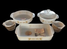 NEW Fire King Wheat Pattern 8 Pc 4 Custard Casserole Lid Cake & Baking Pan picture