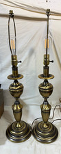 Vtg Pair 1950s 1960s Hollywood Regency Brass Table Lamps Original MCM Hardware picture