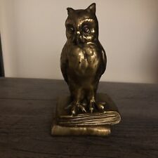 VTG Gold Tone Pewter Owl on Books Figurine 4.75