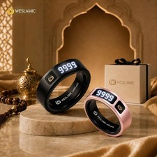 Tasbih Counter Ring Digital Dhikr Prayer Ring Smart App Black Rose Gold 8 Sizes picture
