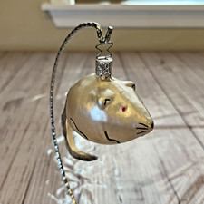 Vtg Inge Glas Blown Glass Mouse Hamster Christmas Ornament Germany Silver 3