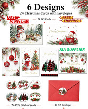 Christmas Cards Set 24 PACK Boxed Cards Envelopes Stickers Merry Christmas 2026 picture