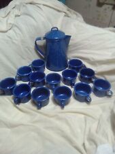 vintage blue speckled enamelware coffee pot With Mini Cups (13) picture