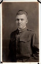 Vintage RPPC Postcard Young Man Poses in U.S. Military Uniform c.1918-1930  Q393 picture