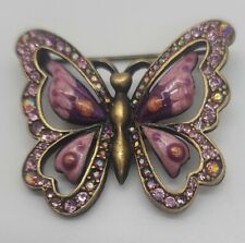 Signed Jay Strongwater pink & purple enamel crystal BUTTERFLY brooch pin picture