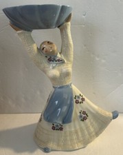 VTG Hedi Schoop Pottery Dutch Girl Holding Bowl 13.25” Figurine MCM Signed picture