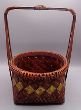 Vintage Brown Wicker Basket With Brass Metal Accents picture