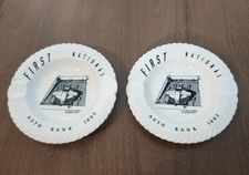  Ashtrays First National Auto Bank Vintage Tobacco 1962 Harker China Lot Of 2  picture