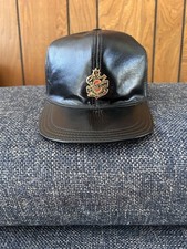 Vintage 60s 70s Black Leather Hat Harley Davidson Motorcycle Adjustable Baseball picture