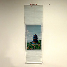 Hanging Scroll Temple Landscape Print Artwork Dual Side Color Inversion 12x40 picture