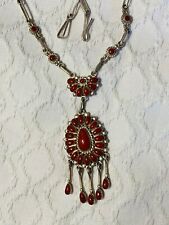 Native American Zuni Lorraine Waatsa Signed Silver Red Coral Necklace Dangles picture