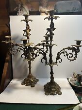 Pair Large French Brass Angels Candelabras 19  1/4 “ Ht Late 19th Century picture