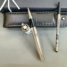 HOT MB Silver Tone Textured Rollerball Pen w/ Box Pouch & Refill picture