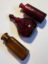 Lot of 3 Vintage Miniature Glass Bottles Amber/Red Trinket Display picture