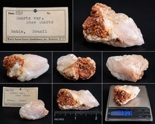 Vintage Ward’s Rose Quartz Bahia Brazil 73.9g Mineral Specimen Old Label picture