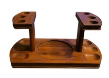Vtg 60s Decatur Industries Walnut 6 Pipe Stand MCM Rustic Mad Men Man Cave picture