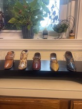 Vintage Hand Carved Painted Wooden Decorated Shoes Set Of 5 picture