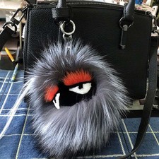 FENDI Pom-Pom Fox Mink Rabbit Fur Freak Monster Bag Bug Charm Grey picture