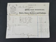 1880 antique BILLHEAD lancaster nh HAZO WOODWARD boots shoes rubbers findings picture