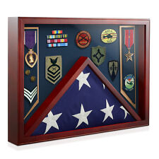 Military Shadow Box Display Case for Burial Flag, Medals - Navy Blue Velvet picture