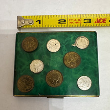 Vintage Green Marbled Rectangular Powder Compact w/ Coin-Design Lid picture