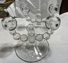 DOUBLE BALL STEM CANDLESTICK CANDLEWICK CLEAR IMPERIAL GLASS ~ ETCHED FLOWER 2PC picture