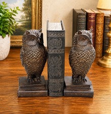 Set Of Carved Brown Owl Standing On Books Figurines Owl Bookends Owl Decor picture