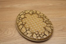 Vintage 70s Retro Trivet Lucite Acrylic Rattan Wicker Design Gifts Oval Resin picture