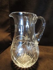 Vintage Lead Crystal Clear Pitcher Cut grapes panels arches Pattern 9