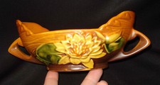 Vintage Roseville USA Art Pottery 439-6” Brown Water Lily Oval Console Bowl Dish picture