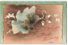 1907 To Wish You a Happy Birthday Oak Leaf & Acorns Embossed VTG Postcard KAY1. picture
