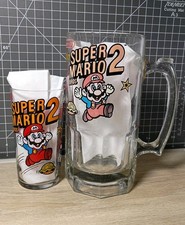 1989 SUPER MARIO BROS 2 Beer Stein + Drinking Glass Nintendo 32 Oz & 12 Oz ~RARE picture