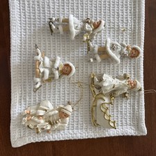Resin Vintage Snow I’ve Skater Christmas Ornaments Set Of Five. NO SHIPPING picture