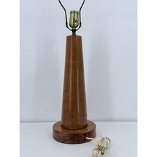 Vintage Mid-Century Modern Turned Teak Cone Table Lamp 1960s Danish Modern Style picture