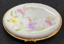 ANTIQUE HAND PAINTED LIMOGES FRANCE PORCELAIN GOLD PLATED PILL BOX 2.2