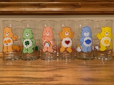 VINTAGE Care Bears Pizza Hut 1983 Complete Glass Set of 6 Glasses picture