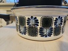 Vintage Austria Email Universal Blue Green on White Enamel Enamelware Sauce Pot picture