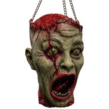 Halloween Bloody Latex Zombie Head Prop 11.8in Hanging Severed Head 3 Chains picture
