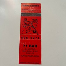 71 Bar On & Off Sale Case Lots Turtle River MN Vintage Matchbook Cover SMB35-4 picture